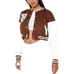 Nueva moda 2025 chaquetas de mujer flocadas de manga corta de cuero al por mayor chaqueta universitaria de béisbol para mujer - Product Image 1