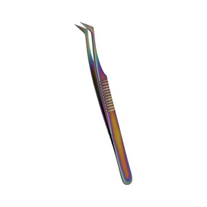 Pinzas de Precisión para Pestañas Rusas en Forma de L, Acero Inoxidable con Recubrimiento de Polvo Arcoíris, Herramienta Aplicadora de Volumen - Product Image 1