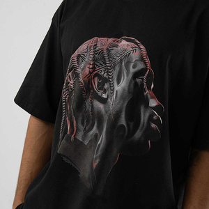 T-shirt tendance pour homme, décontracté, à manches courtes, col rond, en molleton, imprimé, ultra doux, 100% coton, coupe ample, streetwear, 220g - Product Image 4