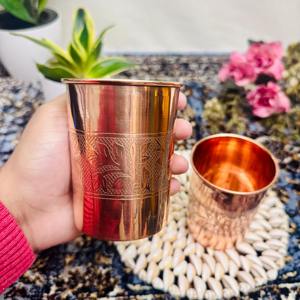Gobelet en cuivre gravé au design minimaliste, idéal pour un usage quotidien, gobelet à boire en cuivre pur et vaisselle bénéfique pour la santé ayurvédique - Product Image 5