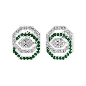 Trendy Elegant <b>Stud</b> <b>Earrings</b> for Women Sterling Silver with Natural <b>Emerald</b> Gemstone & Diamond for Party or Gift - Product Image 3