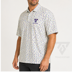 Polo pour homme Trackstar, blanc, imprimé géométrique multicolore, manches courtes, col boutonné, chemise de golf décontractée, logo personnalisé - Product Image 4