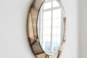 REHMAN CRAFT Handmade <b>Round</b> Brown Geometric Bone Inlay Wood <b>Bathroom</b> <b>Mirror</b> - Product Image 4