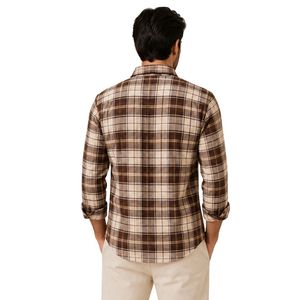 Chemise à manches longues pour homme en coton à carreaux marron beige, décontractée, boutonnée, fabrication sur mesure, vêtements de mode en gros - Product Image 2