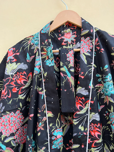 Bata Kimono de Algodón 100% Tejido con Estampado de Dibujos Animados para Mujer, Camisón de Verano Hecho a Mano, Cuello en V, Cintura Elástica, Largo Completo, ODM, Todas las Temporadas - Product Image 2