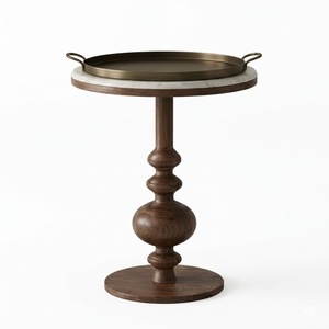 Mango Wood Solid Round <b>Side</b> <b>Table</b> with Marble Top Traditional Design Eco-Friendly Durable Easy Clean Living Room Furniture - Product Image 1