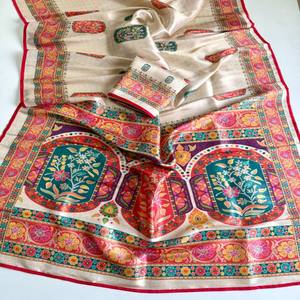 VASTRA COTTAGE Saree de Seda Jacquard Suave con Tejido Zari Integral, Estampado Digital de Pashmina y Blusa de Estilo Elegante - Product Image 3