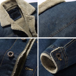 Chaqueta de Mezclilla para Hombre, Corte Regular, Cierre de Botones, Color Sólido, Informal, de Invierno, de Algodón Lavable, con Costuras Decorativas - Product Image 6