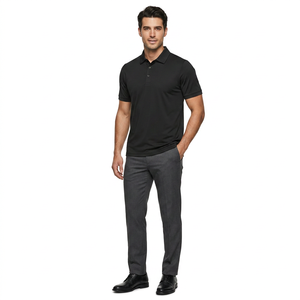 Polo à manches courtes pour homme, noir, 100% polyester, séchage rapide, décontracté, tricoté, design uni, coupe classique - Product Image 2
