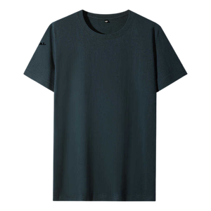 Camiseta de punto de manga corta con cuello redondo, 100% algodón, estampado puff frontal, estilo urbano, corte holgado, color liso, transpirable, heather. - Product Image 4