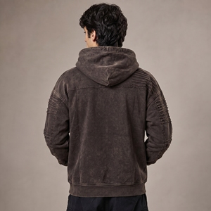 Premium Soft Fabric Relaxed <b>Pullover</b> Fit Washed Distressed Style With Decorative Embroidery <b>Men</b> Distressed Embroidery Hoodies - Product Image 2