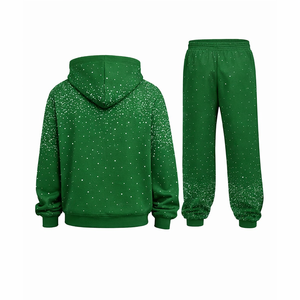 Conjunto Deportivo de Alta Calidad para Hombre con Pedrería, Sudadera con Capucha Verde y Pantalones Jogger, con Cierre, Ropa Deportiva Informal para Gimnasio, Traje Premium - Product Image 3