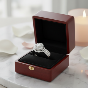 Bague de fiançailles en diamant véritable de 1,20 ct avec accents décoratifs |   Bague de mariage en or blanc 14 carats avec halo et double sangle sertie de griffes, bijoux fins - Product Image 3