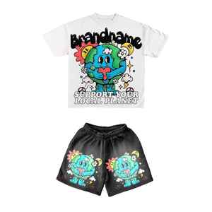 Venta al por mayor de fábrica: Conjunto de dos piezas de camiseta y pantalón corto de algodón para hombre, diseño personalizado con serigrafía, estilo urbano. - Product Image 3