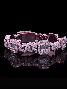 Luxury <b>Rose</b> <b>Gold</b> Diamond <b>Bracelet</b> Men's Chain Link Iced Out Baguette Cut Geometric Design Everyday Wear <b>Bracelet</b> Hip Hop Style - Product Image 5