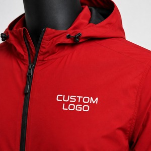 Men's <b>Red</b> Hooded Windproof Jacket Zipper Closure Casual Style Solid Color Front Logo Nylon Material Autumn <b>Windbreaker</b> Jackets - Product Image 5