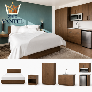 Set di Mobili per Suite d'Albergo, Arredamento Moderno in Legno per Camere Ospiti con Letto, Armadio e Minibar - Product Image 5
