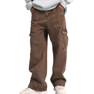 Pantalones Vaqueros Cargo Holgados de Pierna Ancha, Lavado Medio, Algodón, Múltiples Bolsillos, Tiro Medio, Ajuste Holgado, Estilo Hip Hop Y2K Streetwear - Product Image 1