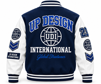 Veste universitaire bleu marine personnalisée avec manches blanches, veste de baseball brodée, veste bomber streetwear haut de gamme