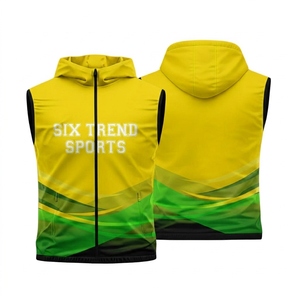Six Trend Sports Gilet sans manches à capuche pour homme, vert dégradé, fermeture éclair sur le devant, séchage rapide, style sportif, coupe classique - Product Image 2