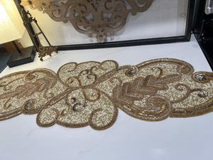 Vintage Embroidered Table <b>Runner</b> Floral Pattern Gold Beige Home Decor <b>Washable</b> Hand Wash - Product Image 2