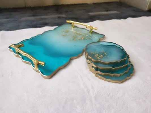 Plateau de service artisanal en résine à 3 niveaux avec sous-verres, en bois de haute qualité, personnalisé pour la maison, les restaurants et les occasions culinaires indiennes - Product Image 4