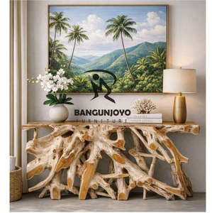 โต๊ะคอนโซลทำมือทันสมัย แข็งแรง ทนทาน เป็นมิตรกับสิ่งแวดล้อม ดีไซน์มินิมอล หน้าโต๊ะไม้รากสักแท้ สำหรับห้องนั่งเล่น - Product Image 1