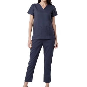 Conjunto de Uniforme Médico sin Mangas con Cuello Alto para Mujer, Blusa Mate para Enfermeras y Doctoras OEM, Conjunto de Uniforme Médico con Cuello en V Azul Marino para Mujer, Algodón - Product Image 1