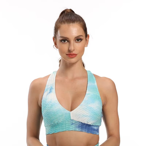 Women's Gradient Color Sports Bra Deep V-Neck Racerback <b>Mesh</b> Print Medium Support Yoga <b>Top</b> Breathable Textured - Product Image 2