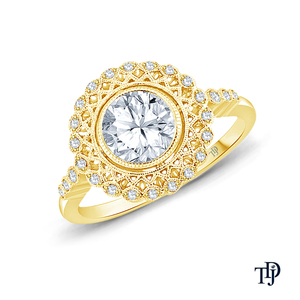 10K <b>Gold</b> Antique Vintage Style Intricate Diamond Lab Grown Engagement <b>Ring</b> Bezel <b>Set</b> Center Milgrain Halo OEM jewelry - Product Image 1