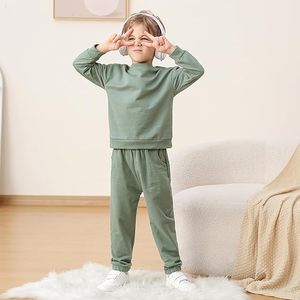 Nouvel ensemble de vêtements pour enfants unisexe, sweat-shirt à manches longues, pantalon uni, 2 pièces, tenues d'hiver pour tout-petits, 100% coton, séchage rapide - Product Image 5