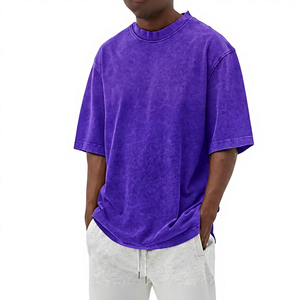 Camiseta de Algodón Morada Extra Grande para Hombre, Manga Corta, Cuello Redondo, Color Sólido, Diseño Informal de Punto Jersey - Product Image 1