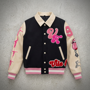 Veste universitaire Vilebrequin pour homme, noir et rose, avec logo brodé, style streetwear, coupe classique, col rabattu, pour l'automne - Product Image 4