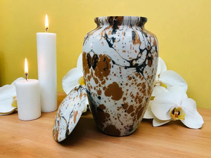 White Splatter Cremation Urn Metal Ashes Vessel Adult <b>Memorial</b> <b>Keepsake</b> Jar with Velvet Cover - Product Image 3