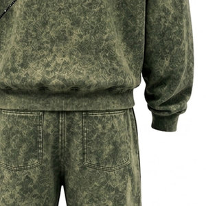 Conjunto Deportivo de Algodón Lavado al Ácido para Hombre, Pantalones Largos con Capucha y Cordón Ajustable, Logotipo con Pedrería, Estilo Casual Otoñal - Product Image 4