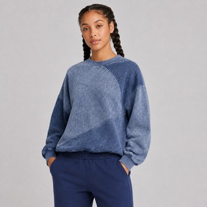 Sweat-shirt ample en molleton pour femme, col rond, vintage, avec poche avant, délavé à l'acide, 100% coton - Product Image 5