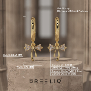 Pendientes de Aro con Lazo de Diamantes en Oro Blanco de 14K, Elegantes y Brillantes, con Corte Trillón, Joyería Fina de Alta Calidad, Regalo para Mujer - Product Image 1