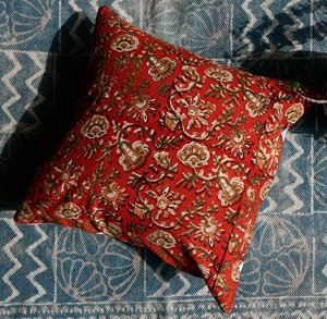 Rust Red Floral block print Cushion Cover pure Cotton Block Print Decorative Pillow Case Boho Vintage Sofa <b>Throw</b> Pillow Sham - Product Image 1