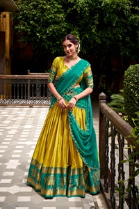 Indian Traditional Latest Poly Cotton with Zari Weaving Work Lehenga Choli for <b>Wedding</b> Party and Festive Function for Women Wear - Product Image 2