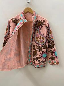 Veste en coton à col mandarin brodée à la main, style bohème, manches trois quarts, vêtements d'extérieur pour femmes adultes, printemps - Product Image 3