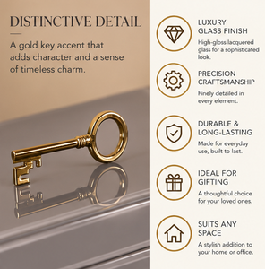 Taupe Grey Glass Jewelry Storage Box with <b>Gold</b> Key Handle Glossy Finish Soft Lining Decorative Keepsake and Vanity Organizer - Product Image 6