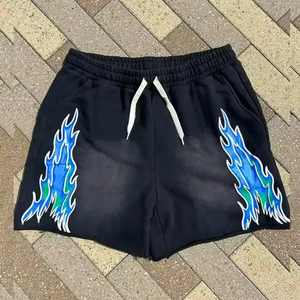 Shorts décontractés pour hommes en coton 100% avec strass, taille mi-haute, cordon de serrage, respirants, en tissu tricoté, couleur Teal - Product Image 3