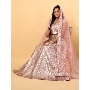 Lehenga Choli A-Line Fait Main Magnifique avec Dupatta Fantaisie, Tenue de Soirée, Crop Top et Taille Naturelle, Fabriqué en Tissu Organza - Product Image 2