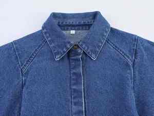 Kimono en jean de qualité supérieure, nouvelle mode, col vintage, manches longues, boutonné, s'accorde avec tout, hauts en jean pour femmes - Product Image 3