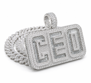Colgante Personalizado de Letra con Nombre Estilo Hip Hop, con Moissanita Baguette VVS, en Plata 925 y Oro 18K, Certificado IGI, Engaste de Garra, Unisex - Product Image 2