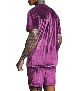 Mens Purple Velour T-Shirt And Shorts <b>Set</b> Crew Neck Men Fitness <b>Set</b> Jogging Running Gym Plain Dyed Velour Velvet Tracksuits - Product Image 2