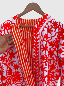 Veste en coton brodée à la main avec des motifs floraux, manches longues, manches lanternes, taille plus, style Prairie Chic, vêtements de printemps pour femmes - Product Image 4
