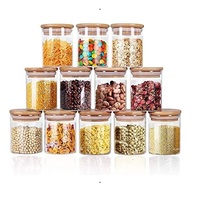 Glazen voorraadpotten met houten deksels, cilindervormig, luchtdicht, voor het bewaren van voedsel, voor gebruik in de keuken, kruidenopbergset
