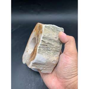 Porte-bougie en bois pétrifié naturel fait à la main, trou unique, décoration de la maison, lanterne à bougie en bois, pot - Product Image 5