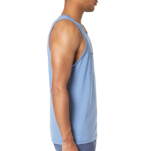 Camiseta sin mangas de algodón azul claro para hombre, cuello redondo, informal, de color liso, tejida con bolsillo, venta al por mayor 2026 - Product Image 4